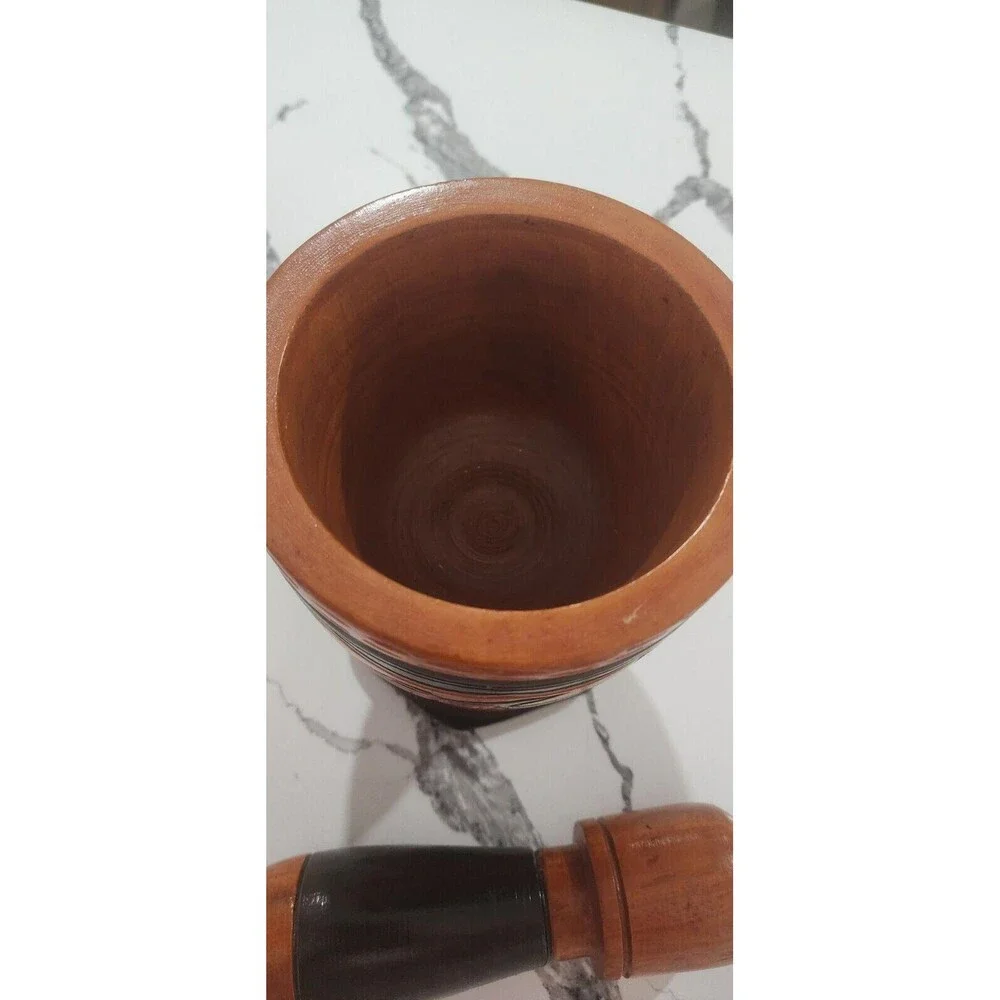 Vintage‎ Wood Hand Turned Carved Floral Three Tone Mortar and Pestle LARGE